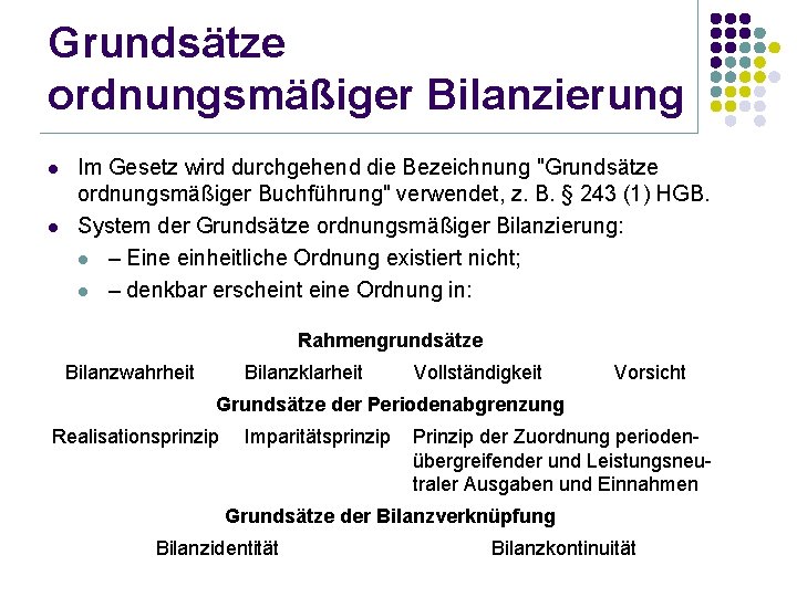 Grundsätze ordnungsmäßiger Bilanzierung l l Im Gesetz wird durchgehend die Bezeichnung "Grundsätze ordnungsmäßiger Buchführung"