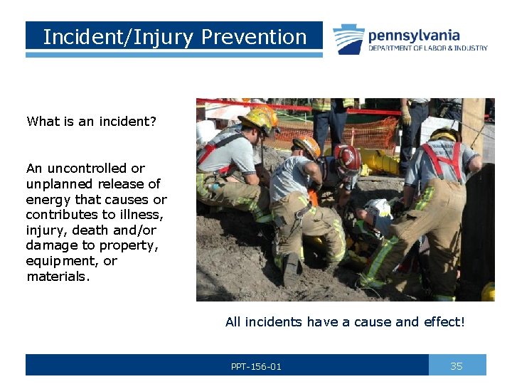 Incident/Injury Prevention What is an incident? An uncontrolled or unplanned release of energy that