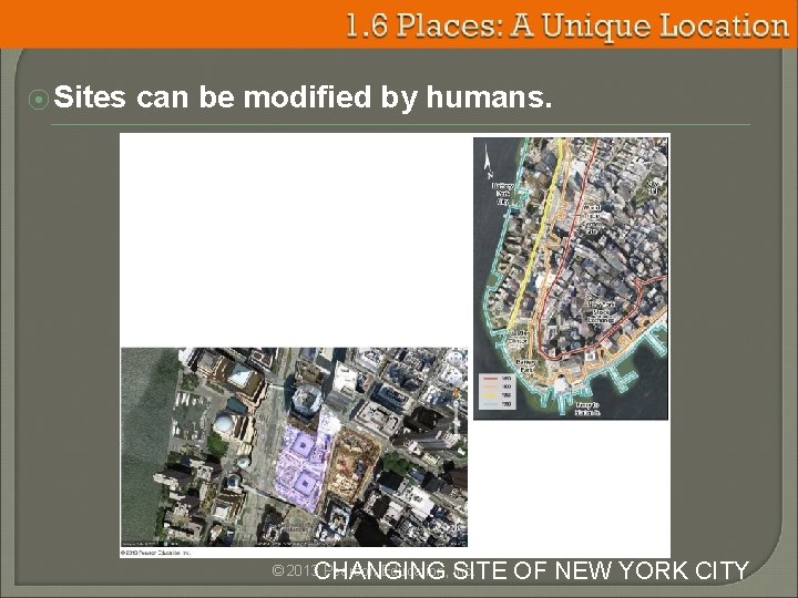 ⦿ Sites can be modified by humans. CHANGING SITE OF NEW YORK CITY ©