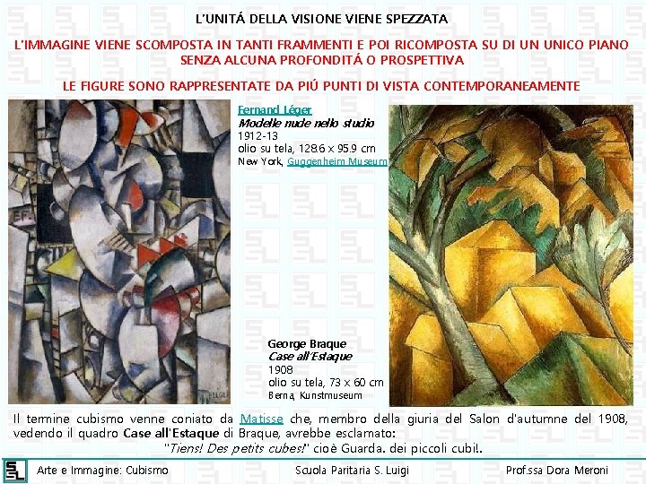 L’UNITÁ DELLA VISIONE VIENE SPEZZATA L’IMMAGINE VIENE SCOMPOSTA IN TANTI FRAMMENTI E POI RICOMPOSTA