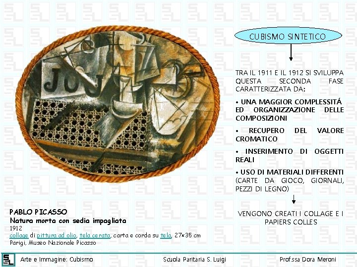 CUBISMO SINTETICO TRA IL 1911 E IL 1912 SI SVILUPPA QUESTA SECONDA FASE CARATTERIZZATA