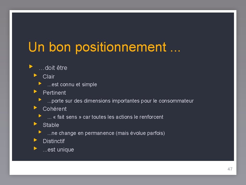 Un bon positionnement. . . …doit être Clair. . . est connu et simple