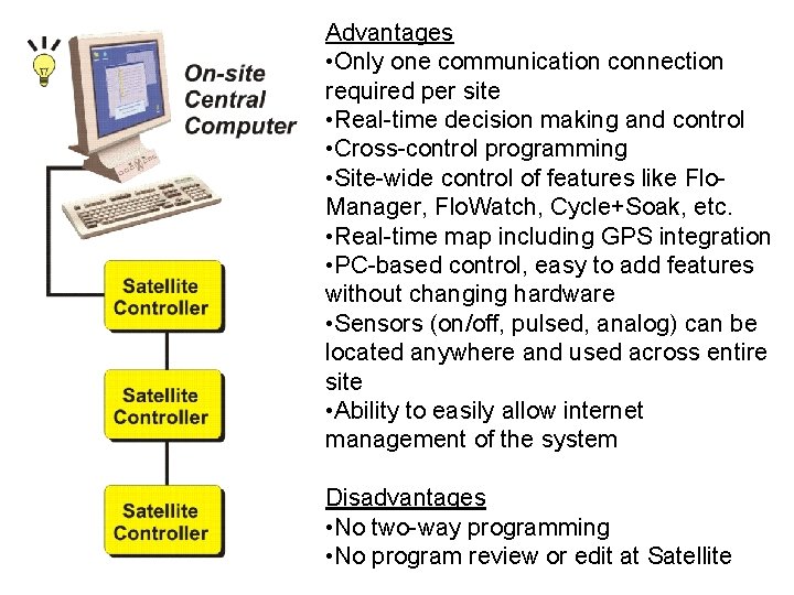 Advantages • Only one communication connection required per site • Real-time decision making and