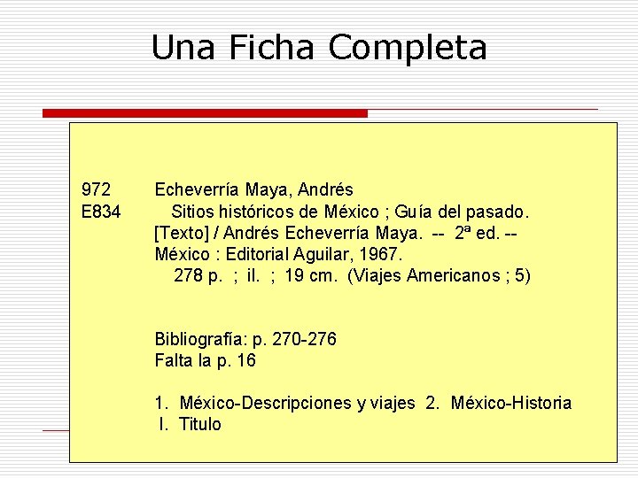 Una Ficha Completa 972 E 834 Echeverría Maya, Andrés Sitios históricos de México ;