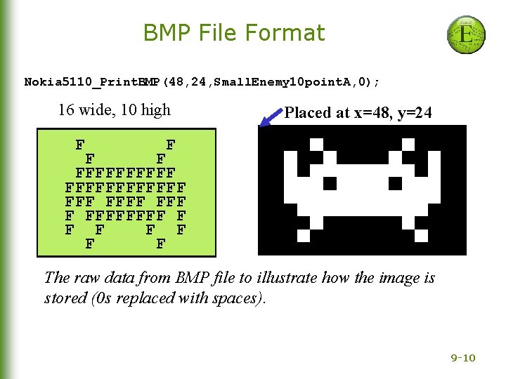BMP File Format Nokia 5110_Print. BMP(48, 24, Small. Enemy 10 point. A, 0); 16