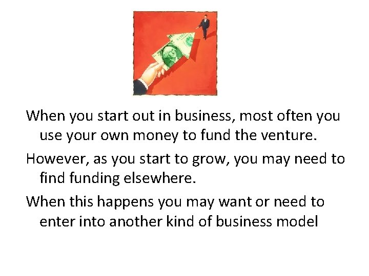 When you start out in business, most often you use your own money to