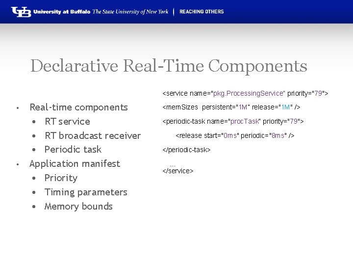 Declarative Real-Time Components • • Real-time components • RT service • RT broadcast receiver