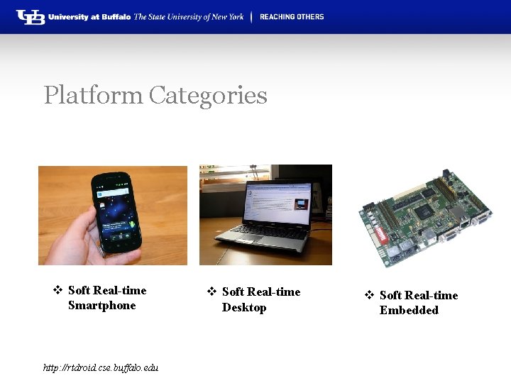 Platform Categories RTEMS v Soft Real-time Smartphone http: //rtdroid. cse. buffalo. edu v Soft