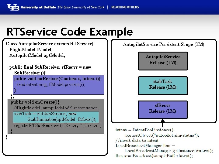 RTService Code Example Class Autopilot. Service extents RTService{ Flight. Model f. Model; Autopilot. Model