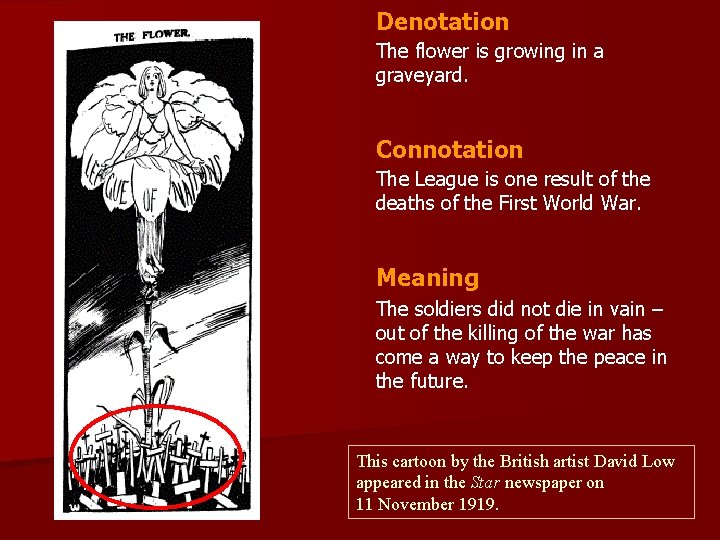 Denotation The flower is growing in a graveyard. Connotation The League is one result