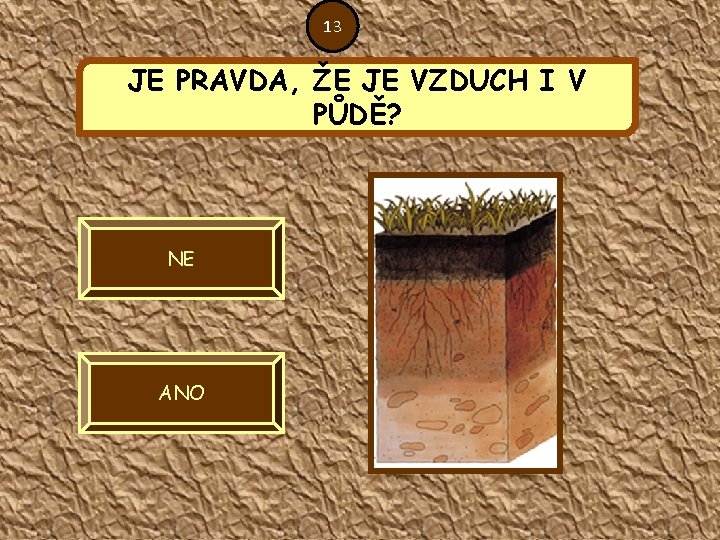 13 JE PRAVDA, ŽE JE VZDUCH I V PŮDĚ? NE ANO 