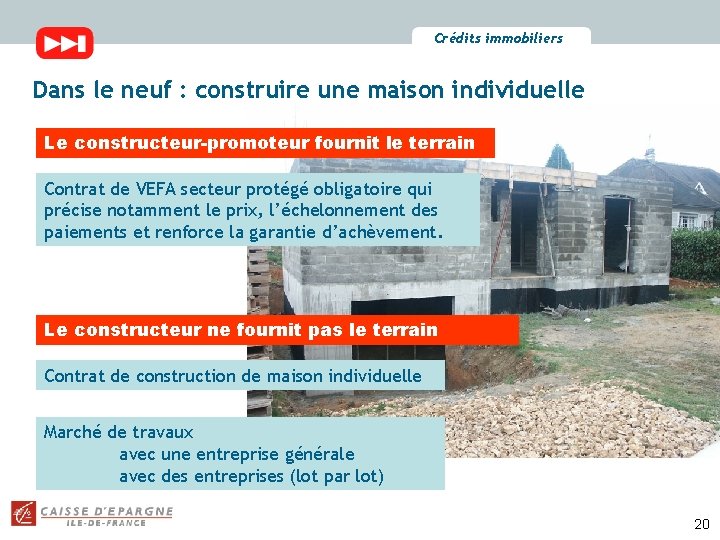 Crédits immobiliers Dans le neuf : construire une maison individuelle Le constructeur-promoteur fournit le