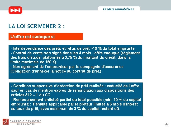 Crédits immobiliers LA LOI SCRIVENER 2 : L’offre est caduque si - Interdépendance des