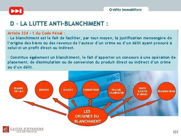 Crédits immobiliers D – LA LUTTE ANTI-BLANCHIMENT : Article 324 – 1 du Code