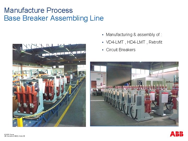 Manufacture Process Base Breaker Assembling Line © ABB Group 26 November 2020 | Slide