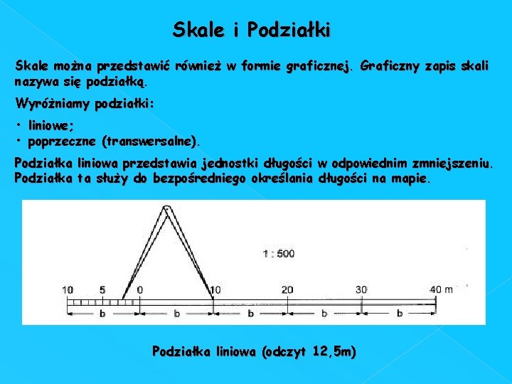 Skale i Podziałki Skale można przedstawić również w formie graficznej. Graficzny zapis skali nazywa