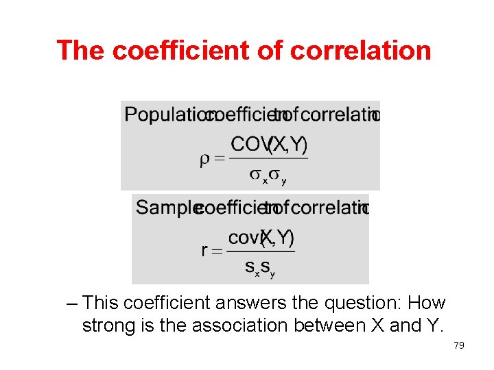 The coefficient of correlation – This coefficient answers the question: How strong is the