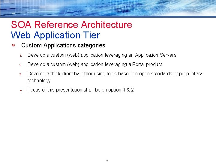 SOA Reference Architecture Web Application Tier Custom Applications categories 1. Develop a custom (web)