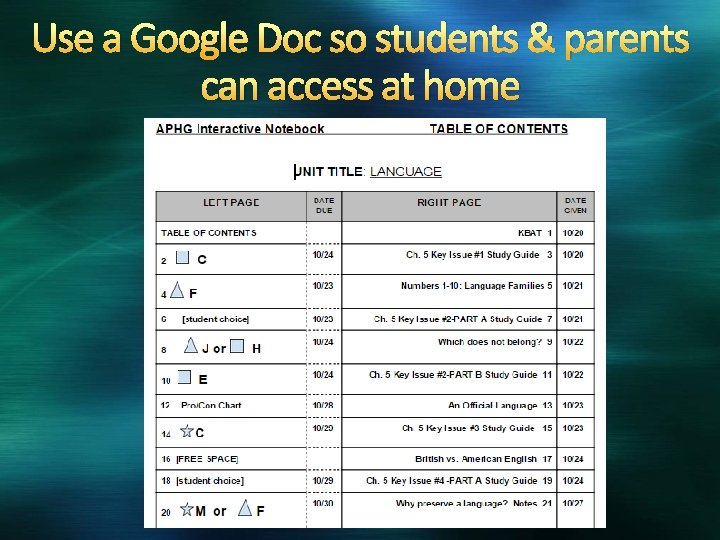 Use a Google Doc so students & parents can access at home 