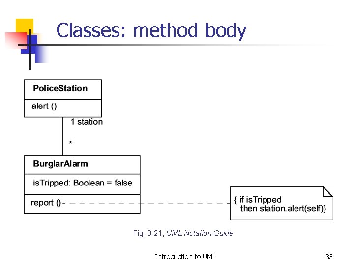 Classes: method body Fig. 3 -21, UML Notation Guide Introduction to UML 33 