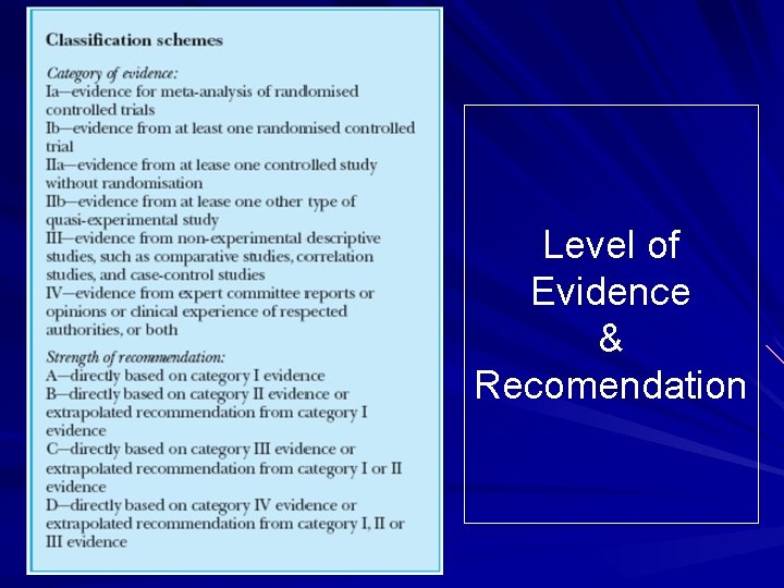 Level of Evidence & Recomendation 