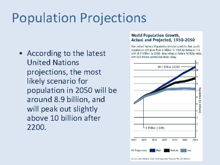 Population Projections • According to the latest United Nations projections, the most likely scenario
