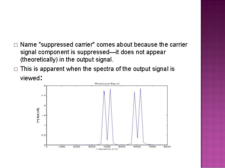 � � Name "suppressed carrier" comes about because the carrier signal component is suppressed—it