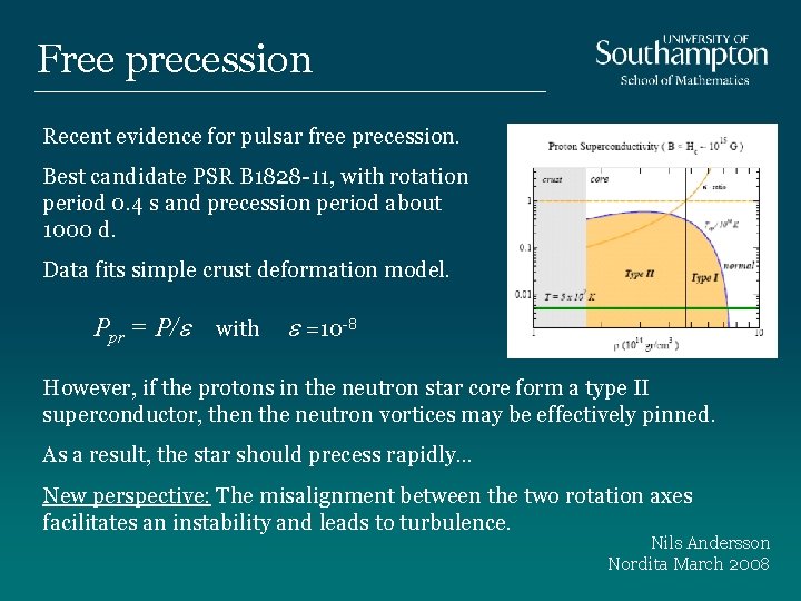 Free precession Recent evidence for pulsar free precession. Best candidate PSR B 1828 -11,