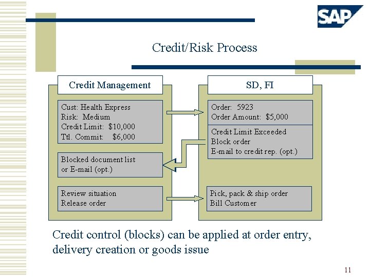 Credit/Risk Process Credit Management Cust: Health Express Risk: Medium Credit Limit: $10, 000 Ttl.