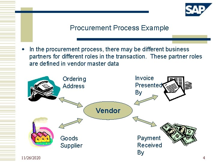 Procurement Process Example w In the procurement process, there may be different business partners