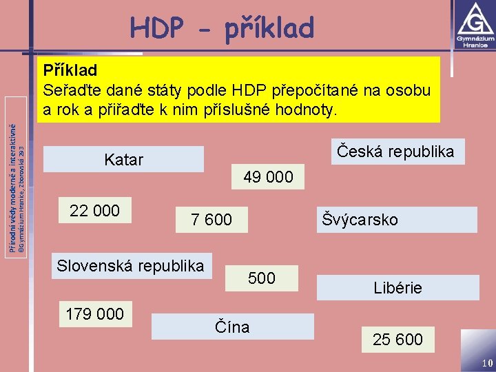 HDP - příklad ©Gymnázium Hranice, Zborovská 293 Přírodní vědy moderně a interaktivně Příklad Seřaďte