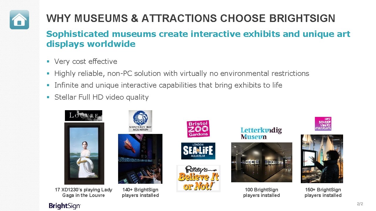 WHY MUSEUMS & ATTRACTIONS CHOOSE BRIGHTSIGN Sophisticated museums create interactive exhibits and unique art