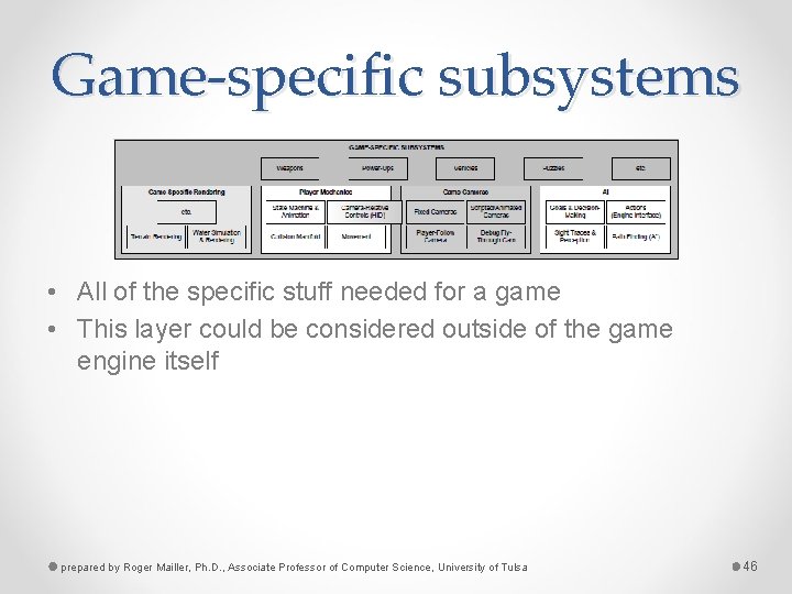 Game-specific subsystems • All of the specific stuff needed for a game • This