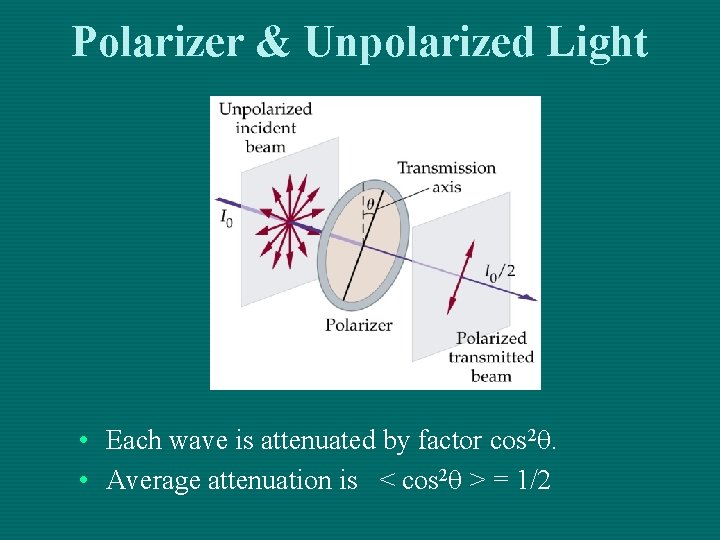 Polarizer & Unpolarized Light • Each wave is attenuated by factor cos 2 q.