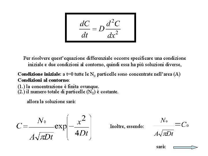 Per risolvere quest’equazione differenziale occorre specificare una condizione iniziale e due condizioni al contorno,