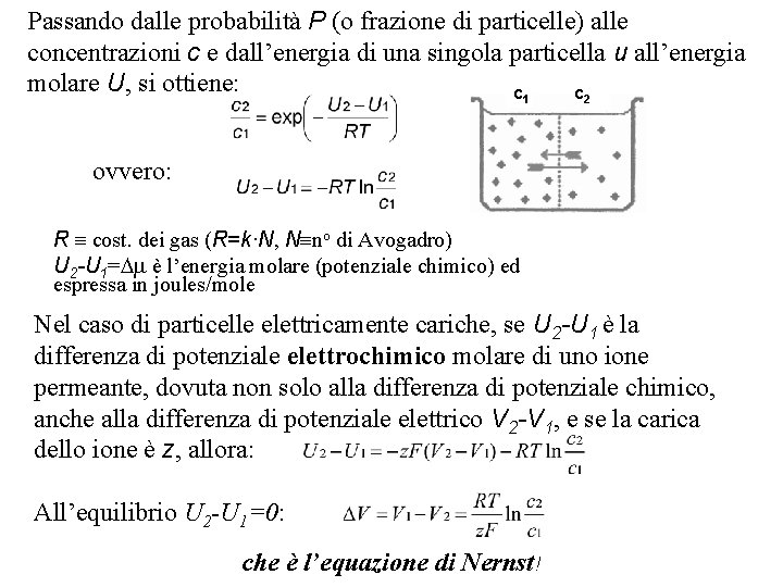 Passando dalle probabilità P (o frazione di particelle) alle concentrazioni c e dall’energia di