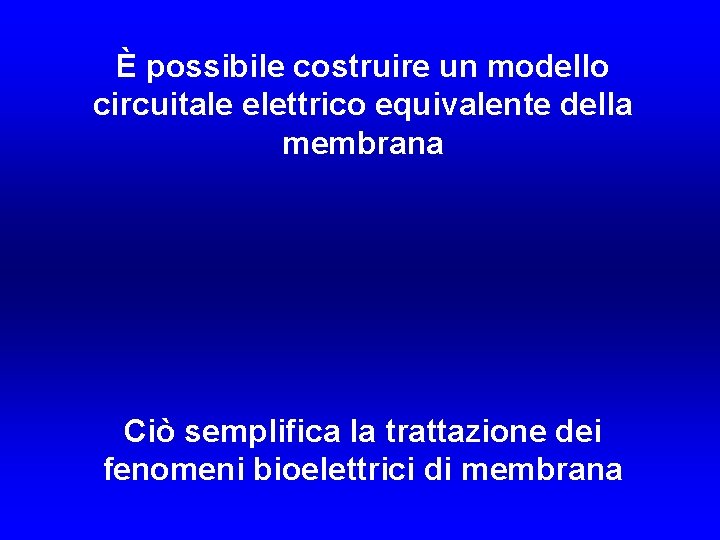 È possibile costruire un modello circuitale elettrico equivalente della membrana Ciò semplifica la trattazione