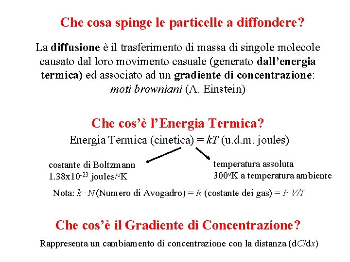 Che cosa spinge le particelle a diffondere? La diffusione è il trasferimento di massa