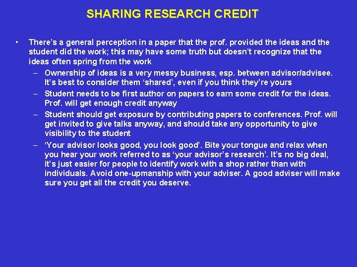 SHARING RESEARCH CREDIT • There’s a general perception in a paper that the prof.