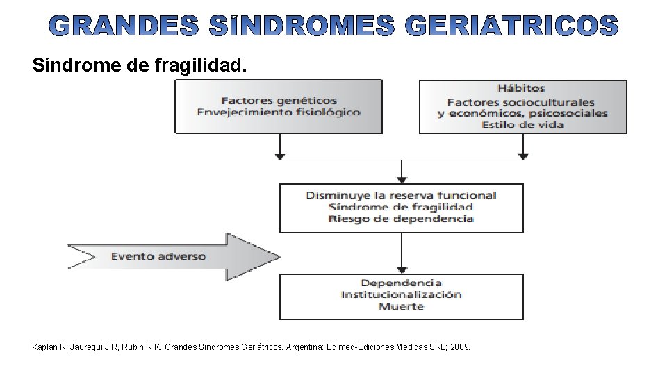 Síndrome de fragilidad. Kaplan R, Jauregui J R, Rubin R K. Grandes Síndromes Geriátricos.
