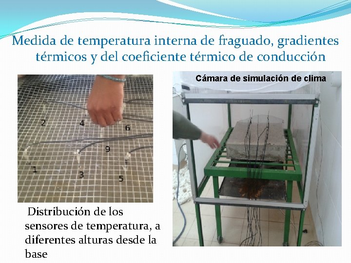 Medida de temperatura interna de fraguado, gradientes térmicos y del coeficiente térmico de conducción