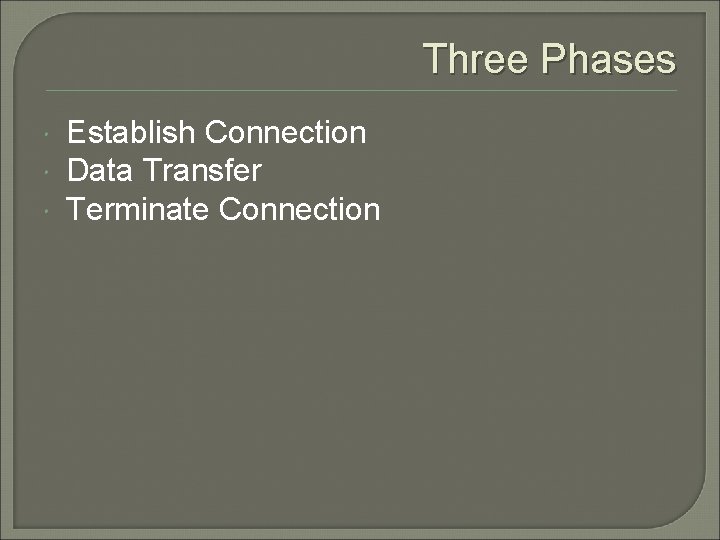 Three Phases Establish Connection Data Transfer Terminate Connection 