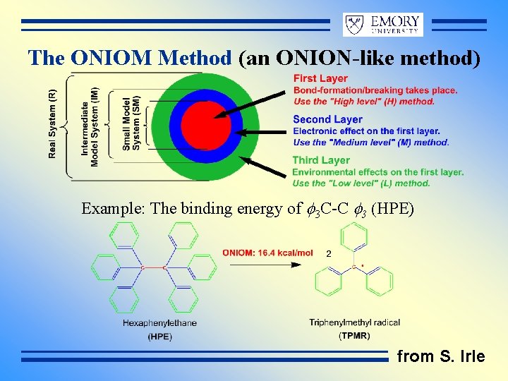 The ONIOM Method (an ONION-like method) Example: The binding energy of f 3 C-C