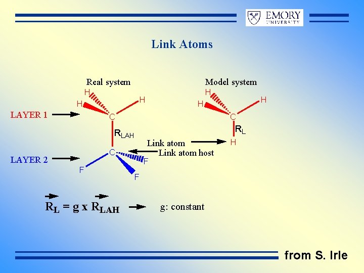 Link Atoms Real system Model system H H LAYER 1 C C RLAH C