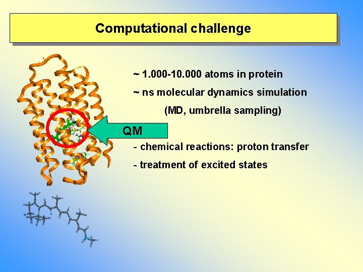Computational challenge ~ 1. 000 -10. 000 atoms in protein ~ ns molecular dynamics