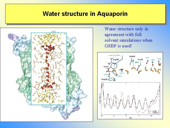 Water structure in Aquaporin Water structure only in agreement with full solvent simulations when