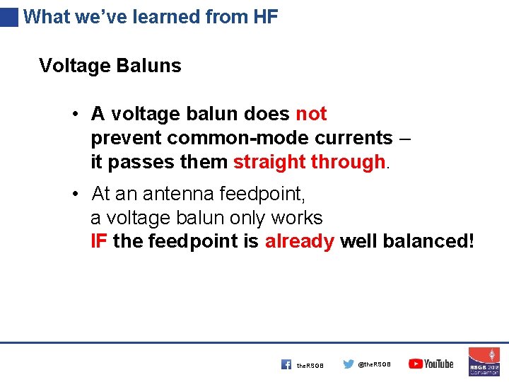 What we’ve learned from HF Voltage Baluns • A voltage balun does not prevent