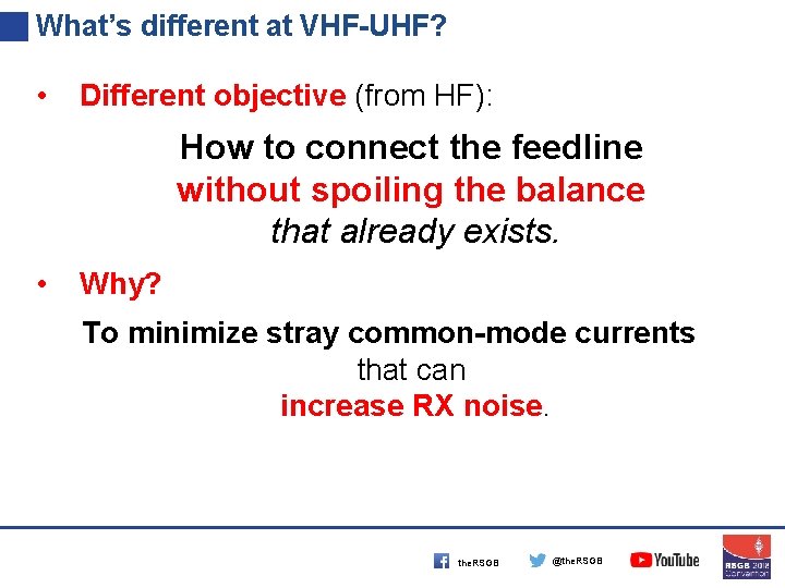 What’s different at VHF-UHF? • Different objective (from HF): How to connect the feedline