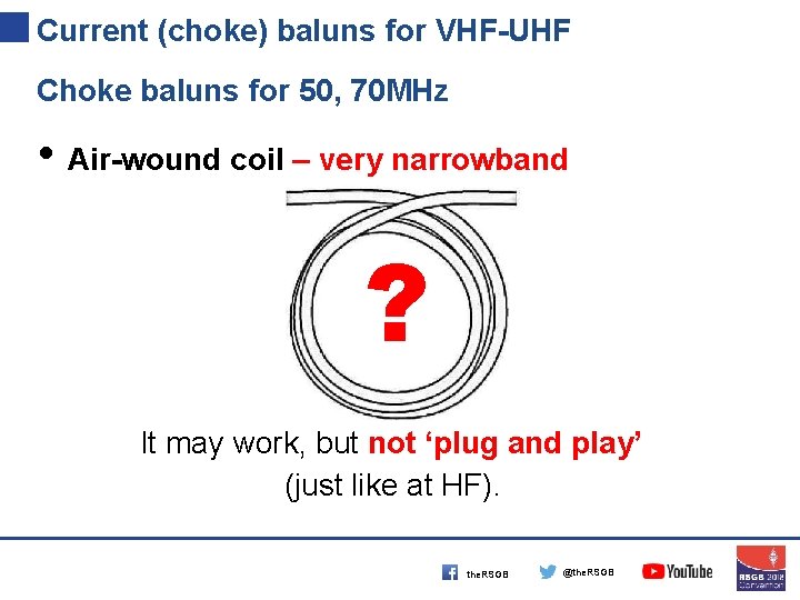 Current (choke) baluns for VHF-UHF Choke baluns for 50, 70 MHz • Air-wound coil