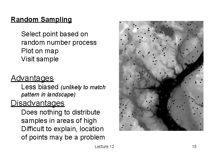 Random Sampling Select point based on random number process Plot on map Visit sample